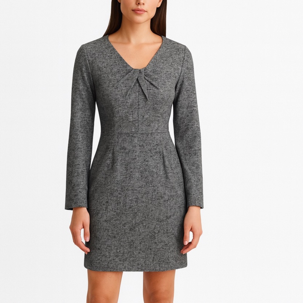 The Fold London Dress Medium Gray Black Textured Tweed Eaton Career Shift